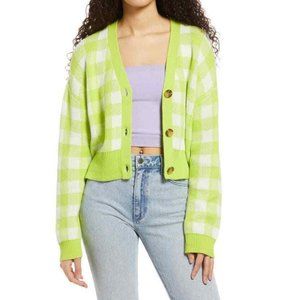 BP Nordstrom Lime Green Gingham Plaid Cardigan Animal Crossing Isabelle Cosplay